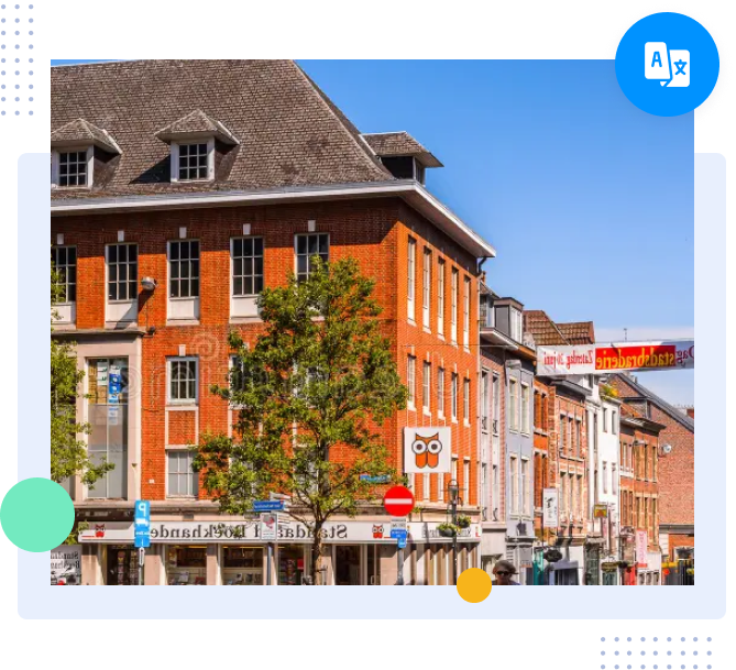 Flemish-speaking city street in Belgium representing Flemish translation and localization services