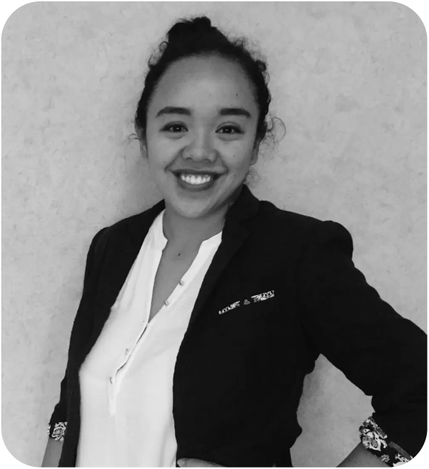 Black and white headshot for Donica Columbres, Head of Content at Rapid Translate.